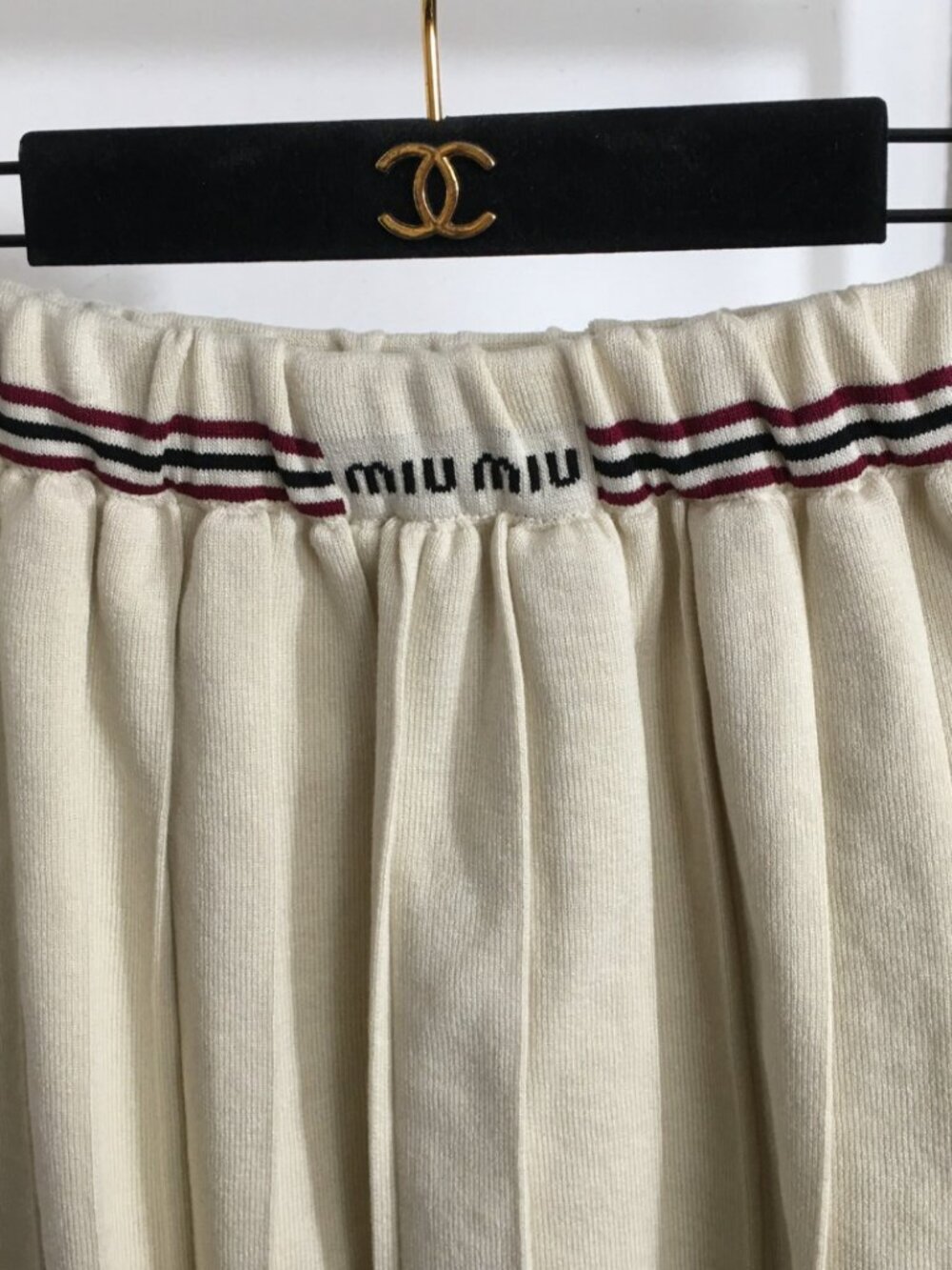 🌻Miu Miu🌻 Apricot - Skirt - Preppy-Style Pleated Red Stripes - Picture 2 of 9